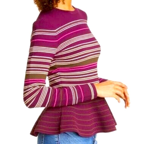 NWT TED BAKER London Leytina Burg Gold Metallic Peplum Sweater 2 MSRP $189 - Picture 4 of 10